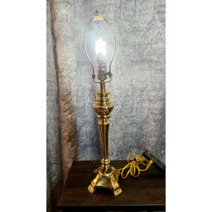 Vintage Stiffel Heavy Brass Trophy Table Lamp - MCM Hollywood Regency - Octagon